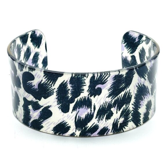 Cuff Bracelet Leopard Print Clear Black Purple Ethnic Native Tribal - Picture 1 of 6